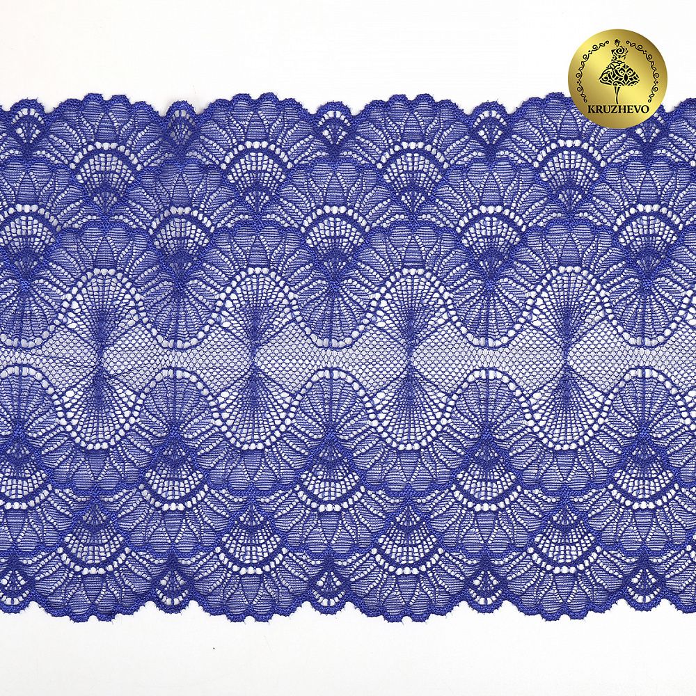 Кружево эластичное (стрейч) 8034 195мм цв.F223 синий ультрамарин, 10 метров, Kruzhevo