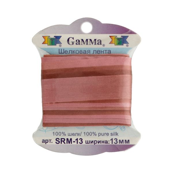 Лента (тесьма) шелковая 13.0 мм / 9.1±0.5 метров, M047 св. коричневый/коричневый, Gamma SRM-13