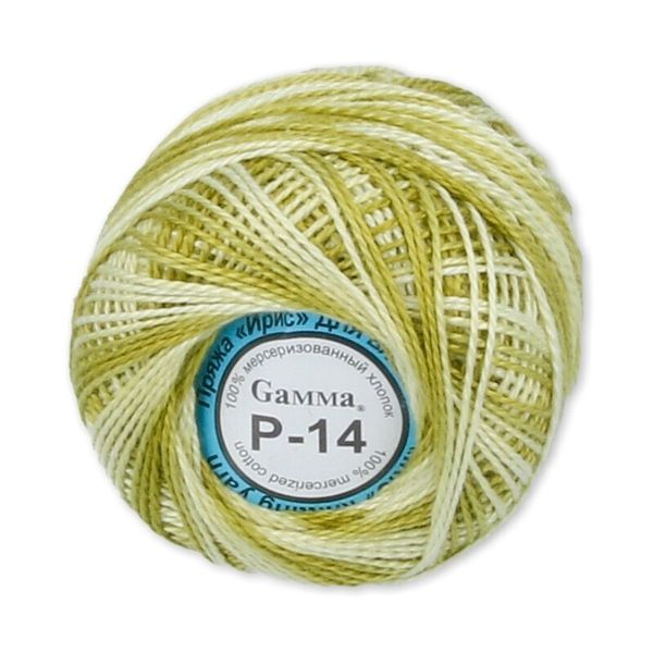 Пряжа нитки Ирис меланж / уп.10 мот. по 10 г, 82 м, Р-14 хаки-белый, Gamma