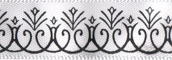 Лента атласная с рисунком 12.0 мм / 22.8±1 метра, O9 001/113 белый/черный, Gamma ALP-121