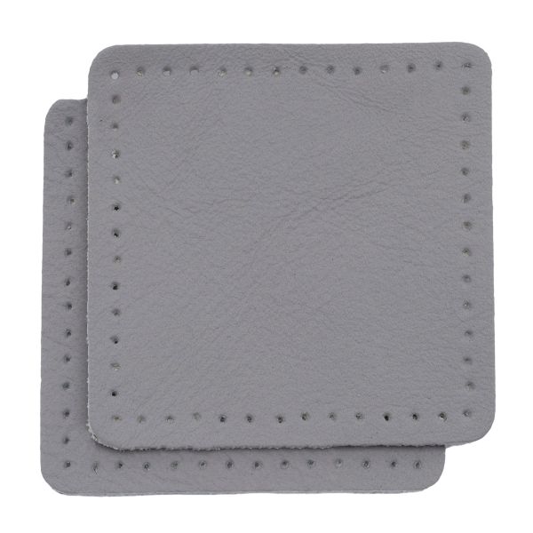 Заплатки пришивные из кожи, квадрат 6см с перфорацией, 2 шт, 100% кожа, 07 серый, 9112