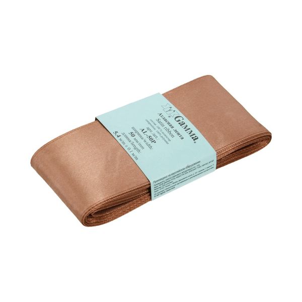 Лента атласная 1-сторонняя 50.0 мм / 5 шт по 5.4 метра, №031 т-коричневый, Gamma AL-50P