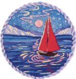 Набор для вышивания нитками Panna, Живая картина, Брошь. Парусник под луной, 5,5х5,5 см