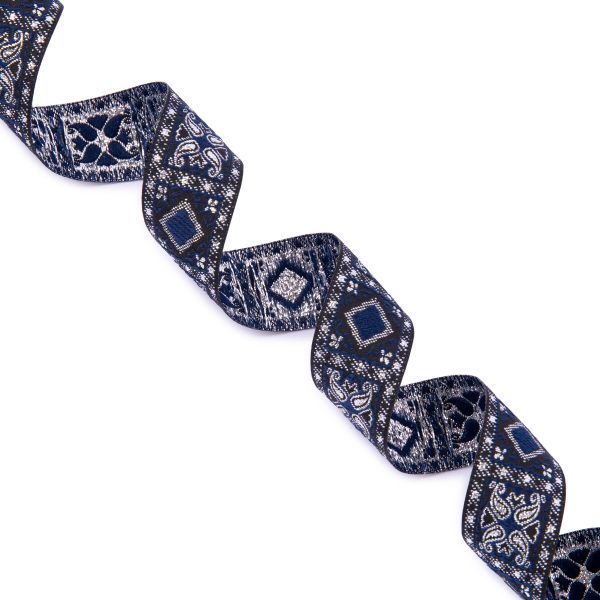 Лента (тесьма) жаккардовая 25.0 мм / 10±0.5 метров, черный/т.синий, Gamma TRJ-119(46)