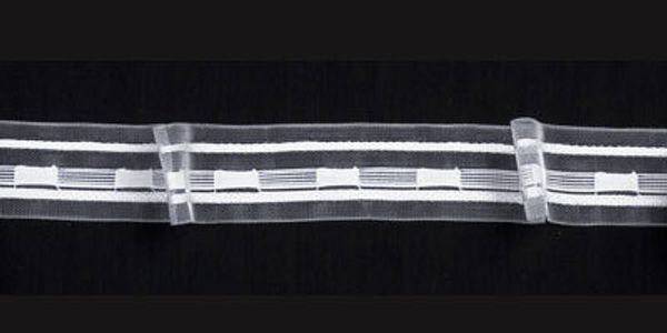 Лента (тесьма) шторная: сборка параллельная (1:1.5) 30 мм / 50 метров, прозрачный, Blitz T301P