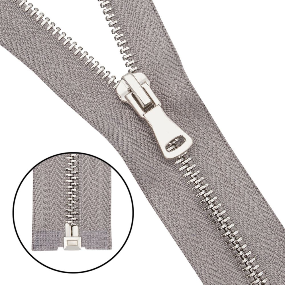 Молния металл Т5 (5 мм) 1 зам., разъем., 40 см, никель, 340 св.серый, 6535-0304, 5 шт