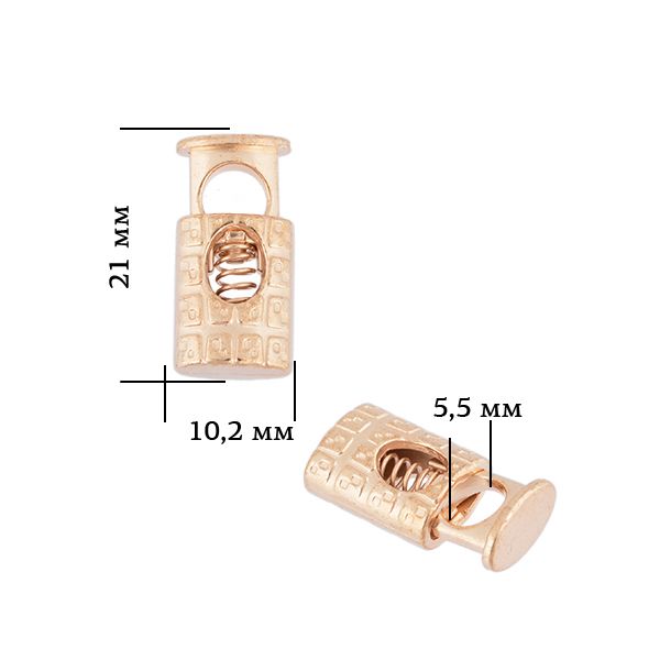 Фиксатор (зажим) для шнура металл 1 отв., 10.2х21 мм, (in ⌀5.5 мм), OR.6660-0088, цв. золото уп. 50 шт