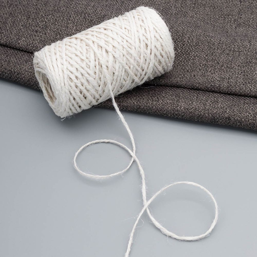 Шпагат джутовый ⌀1.4 мм / 100 метров (100 г), 2-ниточный, 1200 текс, евробобина, белый