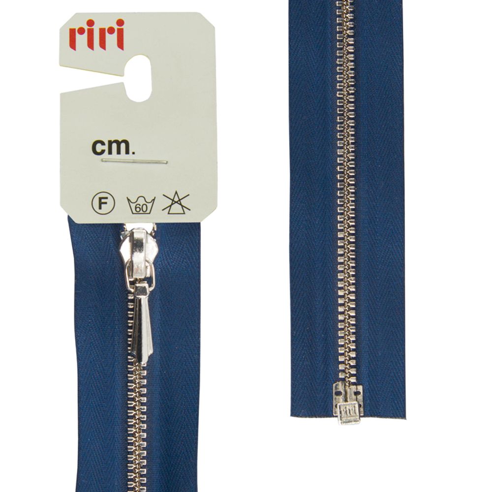 Молния металлическая RIRI Т3 (3 мм) Ni, слайд.Tropf, 1 зам., разъем., 65 см, цв. тесьмы 2626, кобальт синий, упак. 5 шт