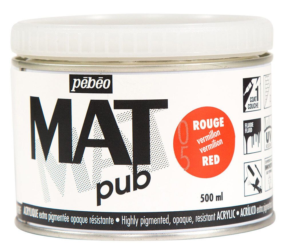 Краска акриловая экстра матовая Mat Pub 2, 500 мл, 257005 красный алый, Pebeo