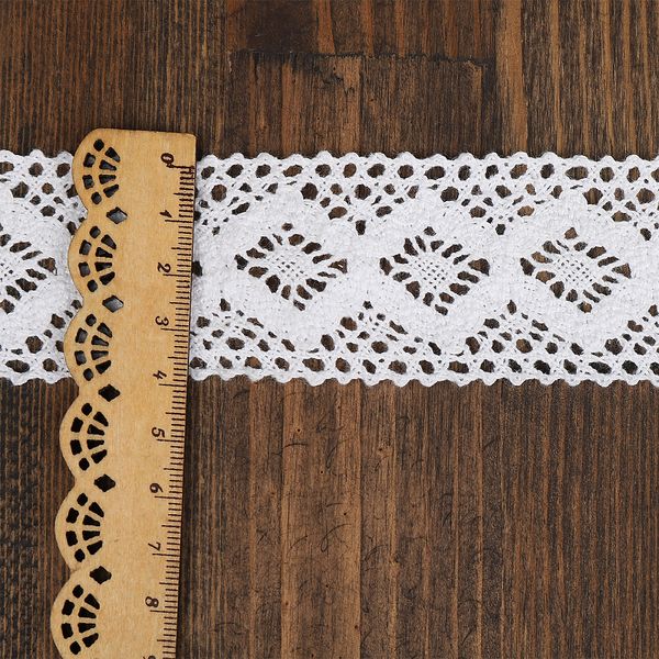 Кружево вязаное (тесьма) хлопковое 40 мм / 10 метров, диз.5042 цв.01 белый, Kruzhevo