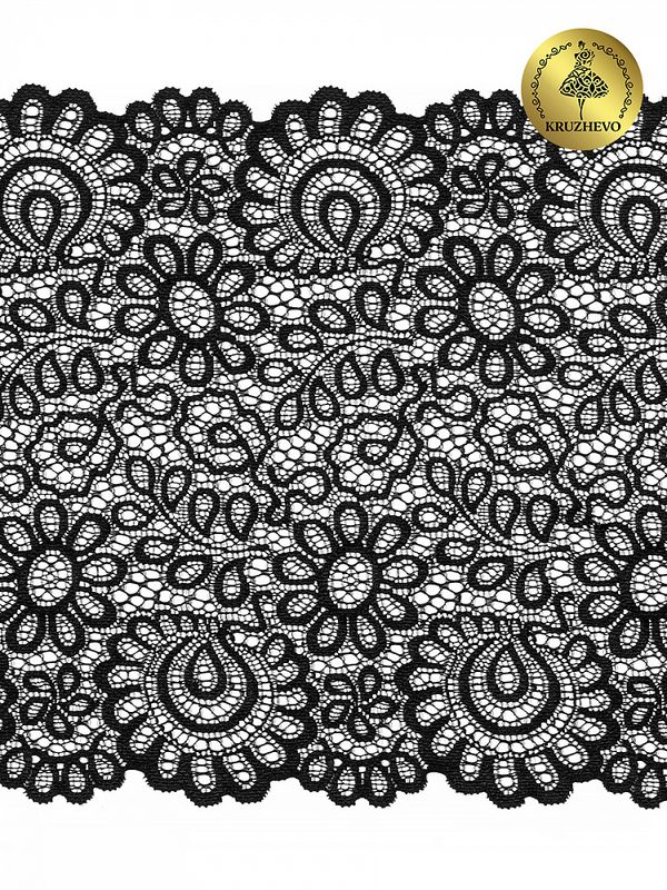 Кружево бельевое эластичное 205 мм / 25 м, 269, цв.02 черный, Kruzhevo