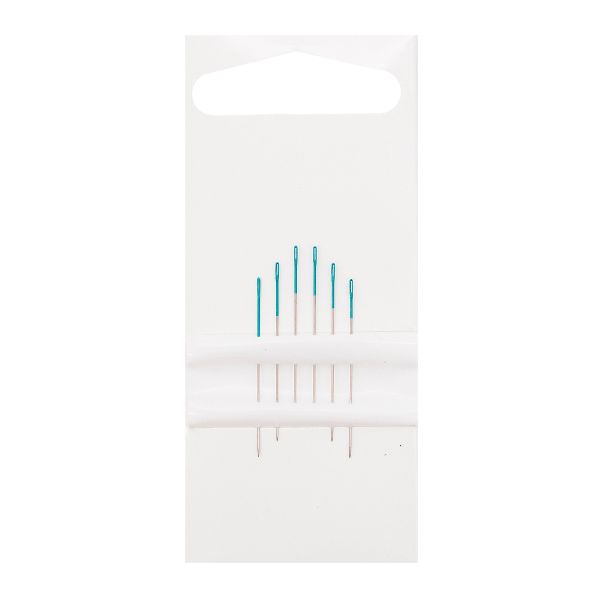 Иглы ручные для вышивания с цветным ушком, №11, серебро/голубой, 6 шт, Pony