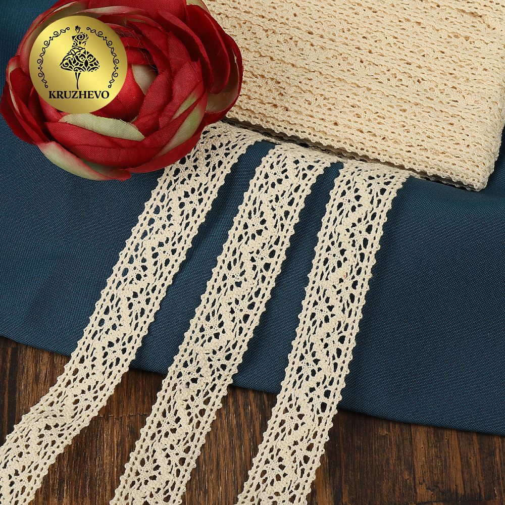 Кружево вязаное (тесьма) 20 мм / 10м, 5237 Тонкая нить цв.01 натуральный, Kruzhevo