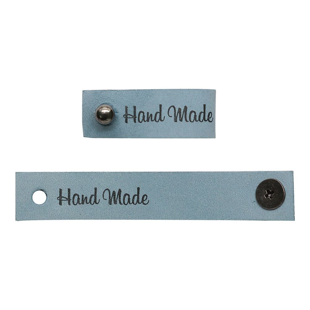 Бирка кожаная с кнопкой Hand Made 1,3х7см, уп.4 шт (голубой)