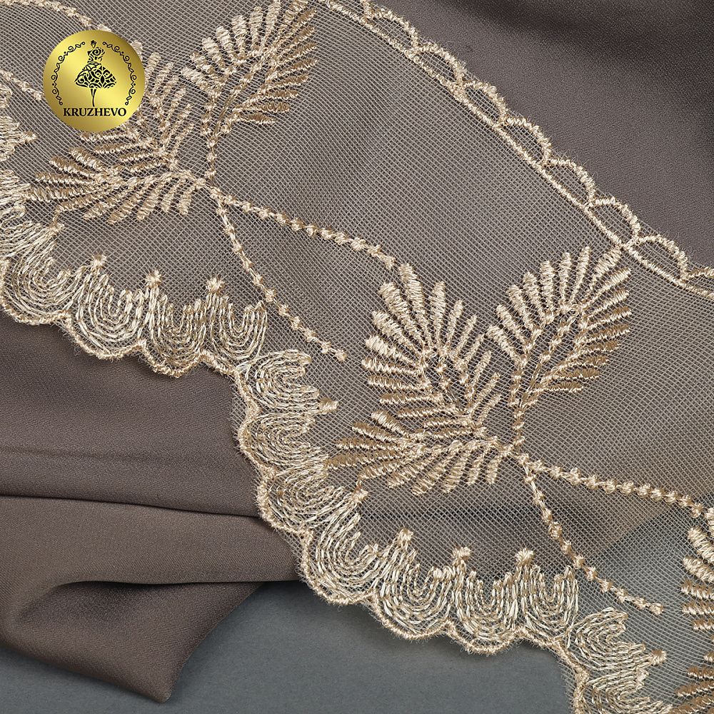 Кружево на сетке широкое 105 мм, 40483, цв.N6115 бежевый уп.13.7м, Kruzhevo