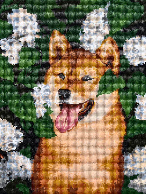 Кристальная (алмазная) мозаика Фрея ALPD-184, на подрамнике, Пес в цветах, 30х40 см