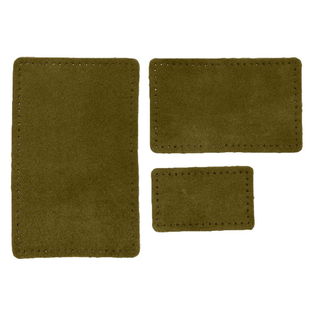 Набор заплаток пришив. из замши, прямоуг-к 4х6,4см, 6х9,6см, 8х12,7см, с перфорацией, 3 шт (33 хаки), 59403