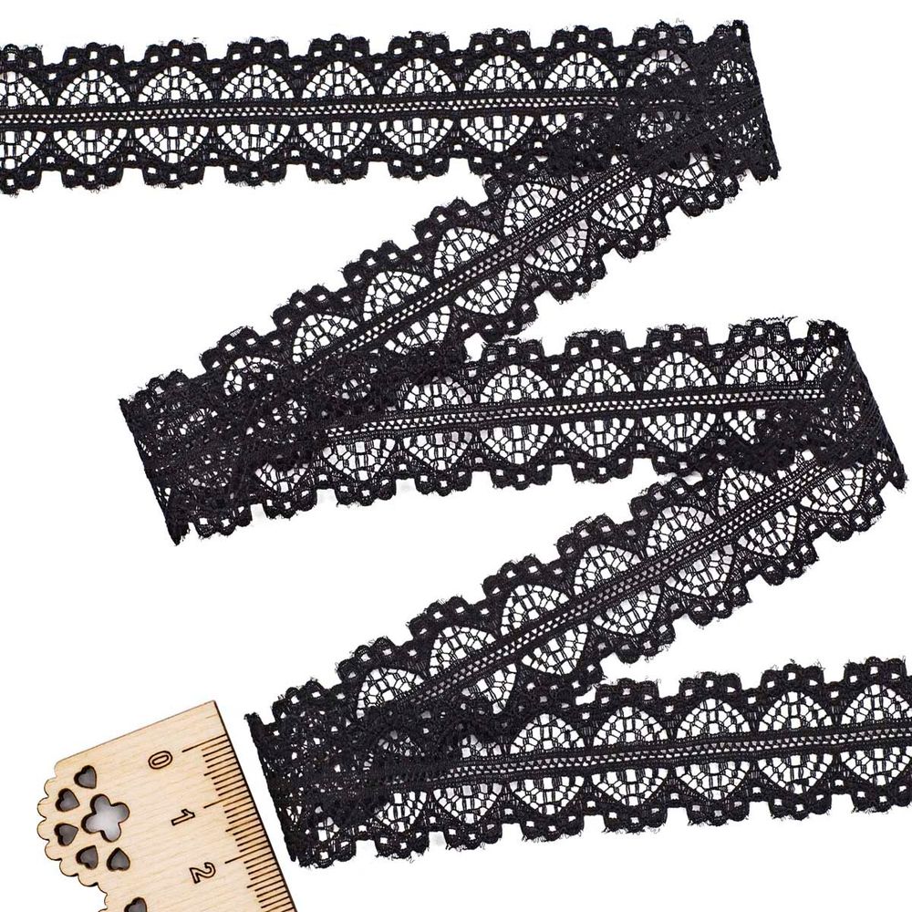 Кружево на сетке 22 мм, 6,8 м, ±4 см, 0623-1227, черный
