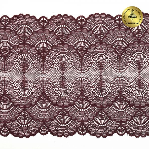 Кружево эластичное (стрейч) 8034 195мм цв.L076 сливовое вино, 10 метров, Kruzhevo