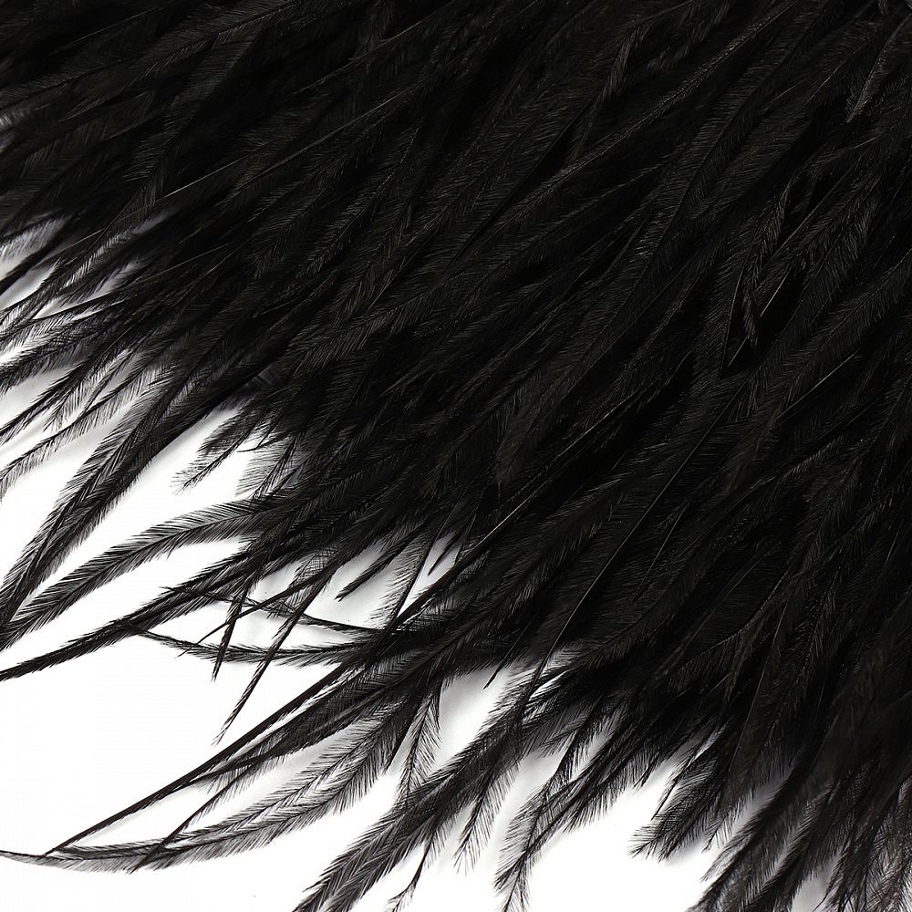Перья на ленте декоративные Страус FBY-08-100 8см черный уп.2м