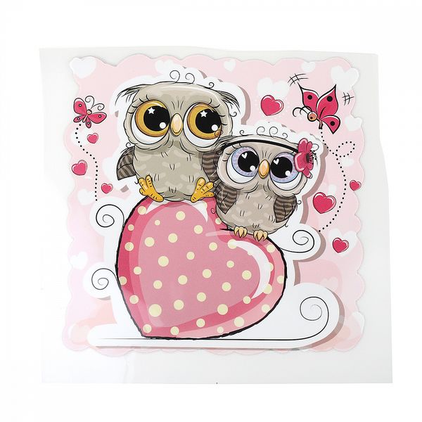 Термотрансфер арт.1228 Совы и сердце 12х12см, уп.10 шт