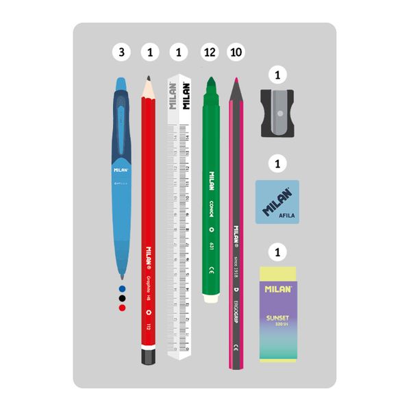 Бокс из 4-х односекционных мини пеналов с наполнением 22,5х11,5х11 см, Milan 08872SN1GR