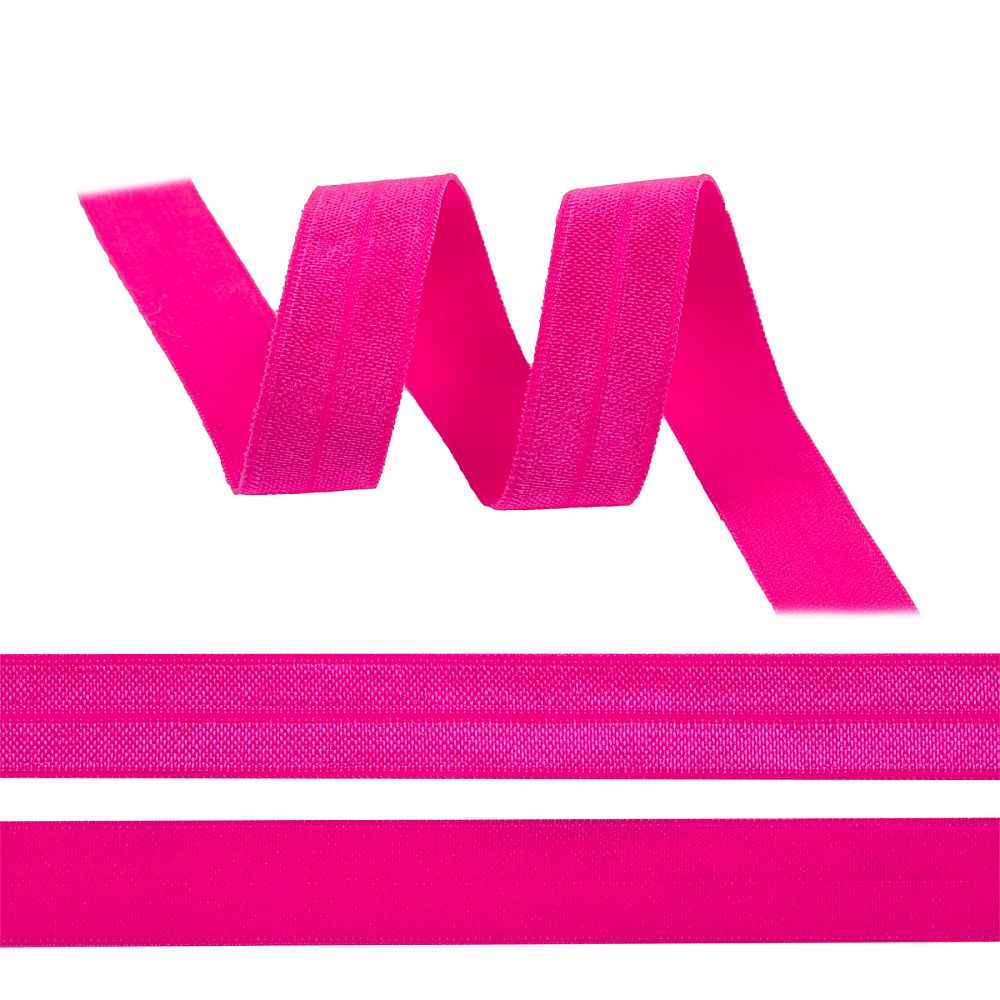 Резинка бельевая (окантовочная) блестящая 15.0 мм / 1000 метров, розовый неон A1402