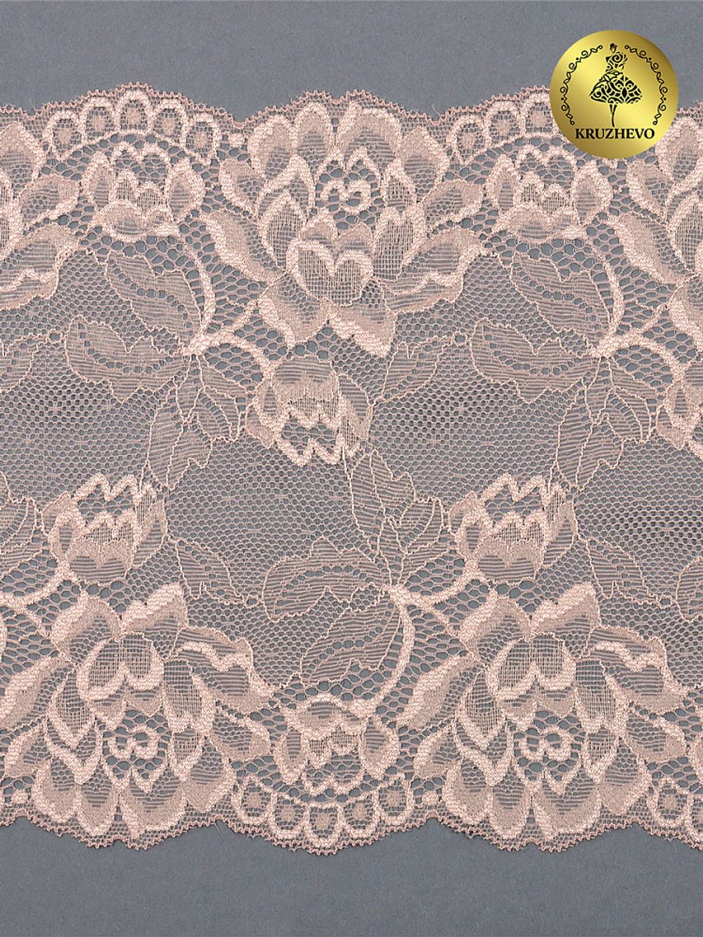 Кружево эластичное (стрейч) L838 180мм цв.168 серебристый пион, 25 м, Kruzhevo