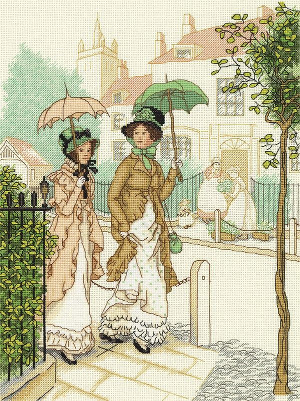 Набор для вышивания нитками Panna, Дамы на прогулке, 24х32 см