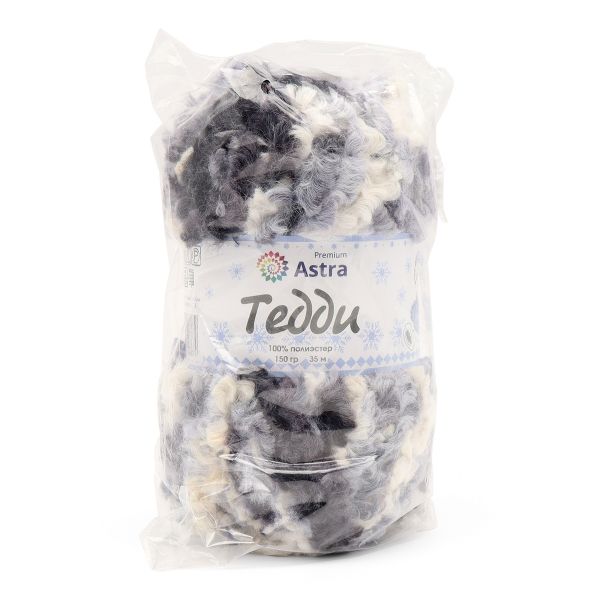 Пряжа Astra Premium (Астра Премиум) Тедди букле / уп.1 мот. по 150 г, 35 м, 12 серо-белый принт