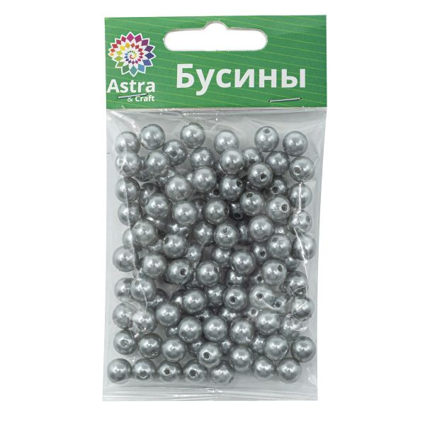 Бусины пластик (жемчуг) ⌀8 мм, 25 г, Astra&Craft, 031 NL серый