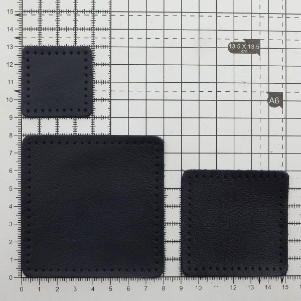 Набор заплаток пришивных из кожи, квадрат 4см, 6см и 8см, с перфорацией, 3 шт, 100% кожа (05 темно-синий), 9402