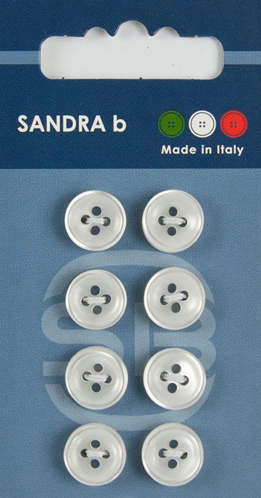 Пуговицы Sandra, 11 мм, 8 шт, пластик, белый