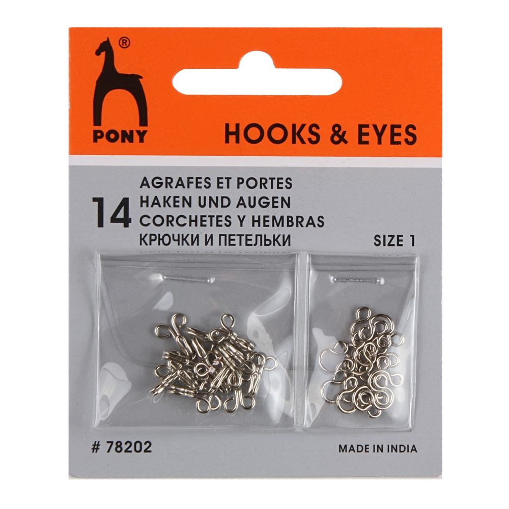 Крючки пришивные 9 мм, никель, серебристые, 14 шт, Pony