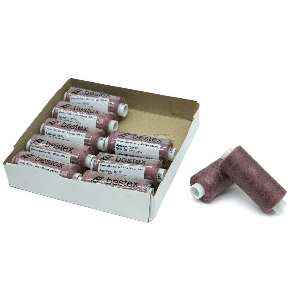 Нитки швейные бытовые Bestex 40/2, 365 м (400 ярд) / 10 кат., 298 старая роза