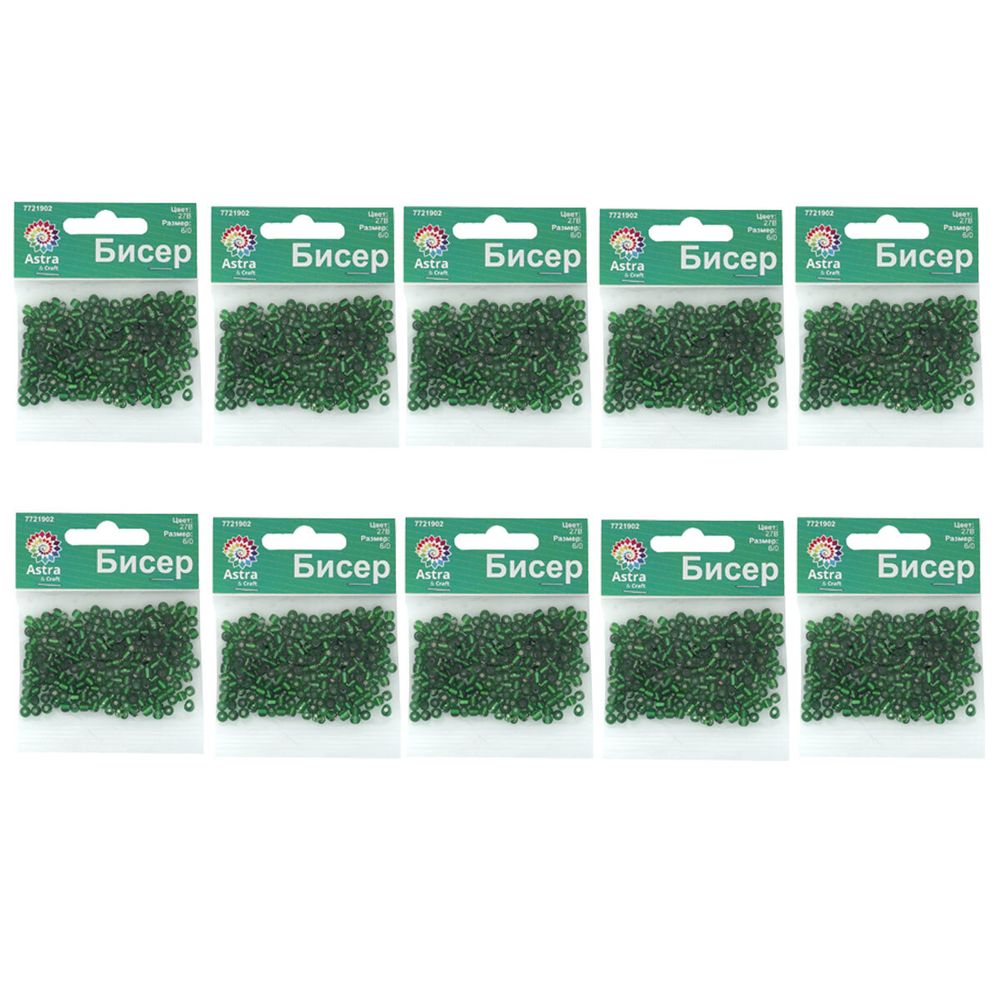 Бисер Astra&Craft 6/0 (4.1 мм), 150 г (10х15 г), цв. 27В зеленый/прозр.серебрист.центр