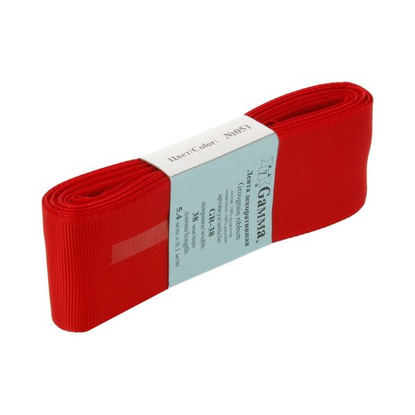 Лента репсовая нарезка 38.0 мм / 5 шт по 5.4 метра, 051 красный, Gamma GR-38