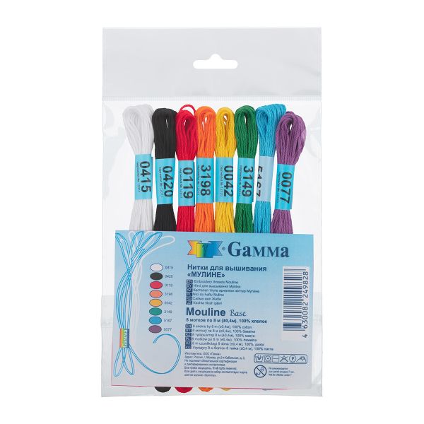 Мулине Gamma 100% хлопок, цв.base, 8 мотков по 8 метров