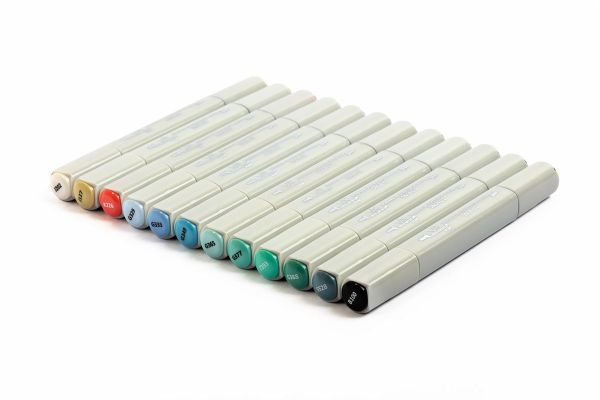 Набор маркеров на спиртовой основе 0.7 - 7 мм, 12 цв. перо круглое/скошенное, 04 -Морской пейзаж, Vista-Artista SMA-12