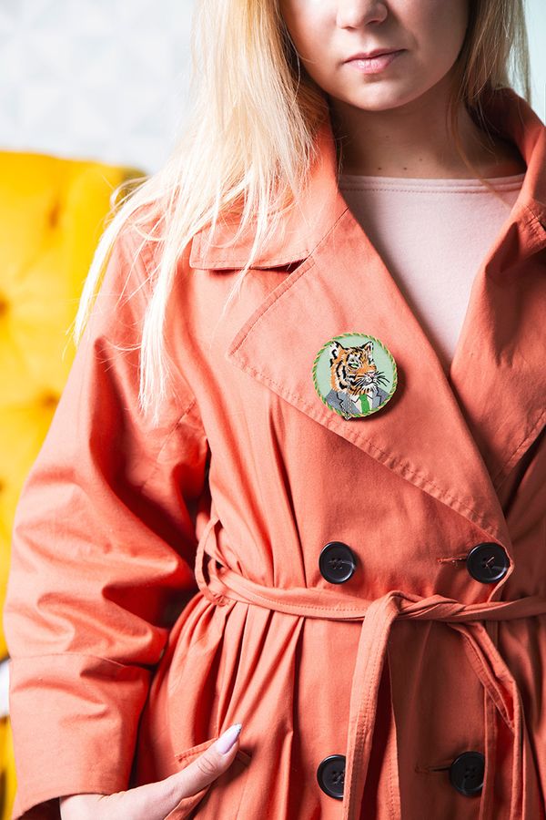 Набор для вышивания нитками Panna, Живая картина, брошь Тигр Эдмунд, 5,5х5,5 см