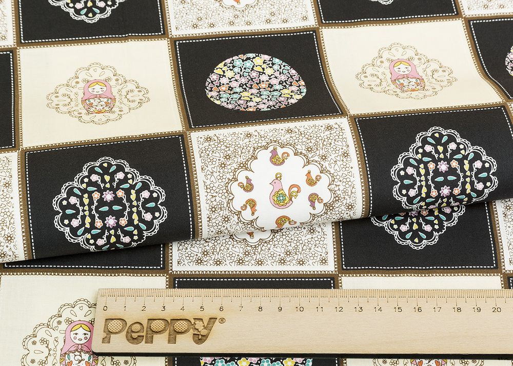 Ткань для пэчворка Peppy Крошки-матрешки, рулон 112 см / 5 метров, КМ-01 Панель, Peppy