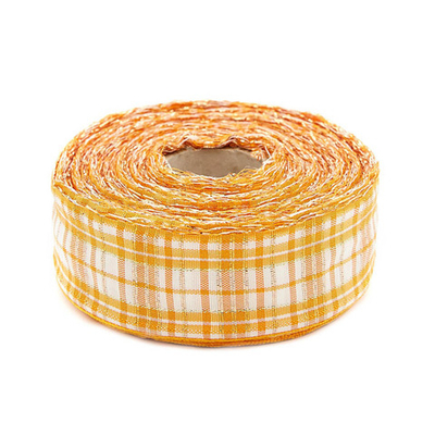 Лента Шотландка с люрексом 30 / 25м (оранж/белый), С3301Г17