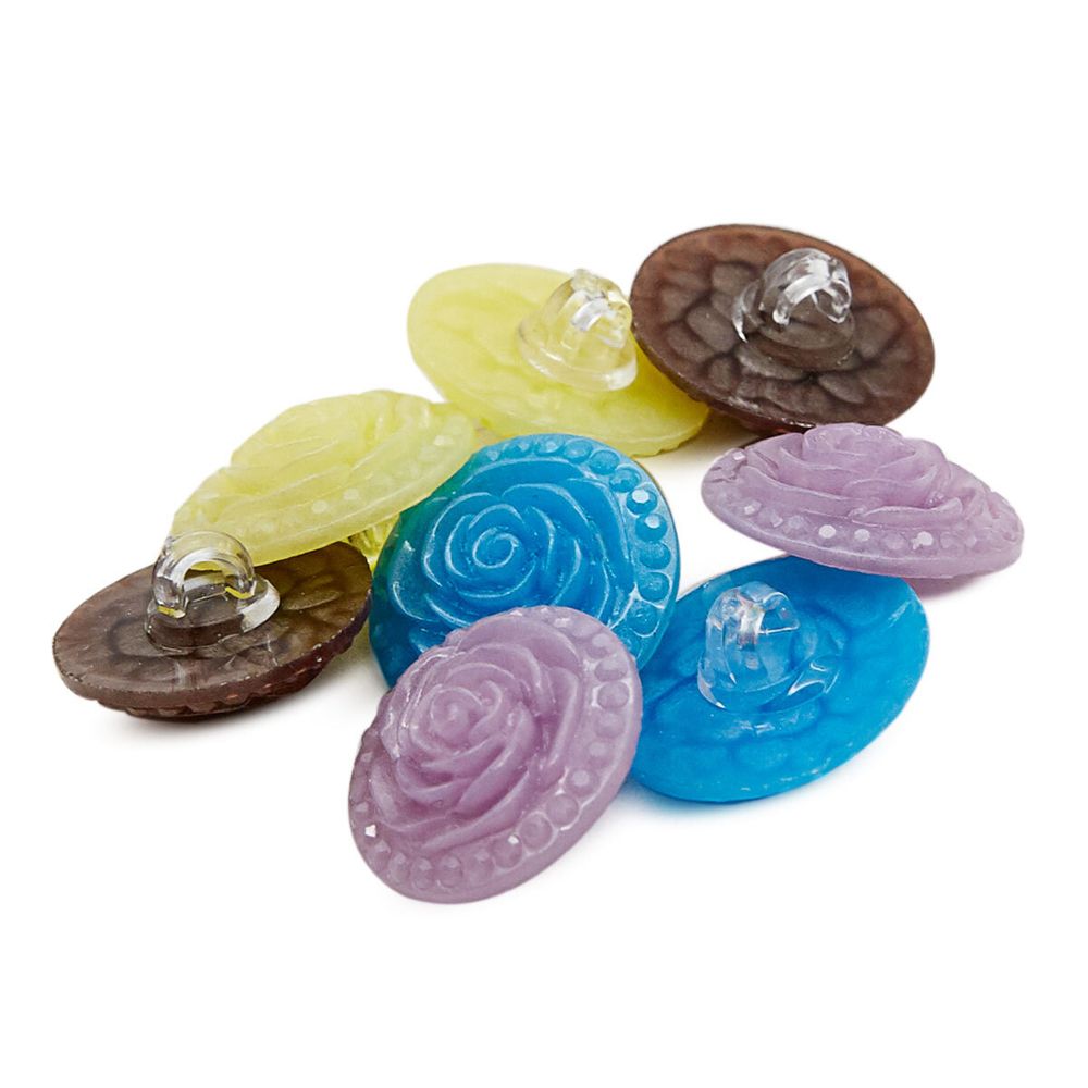 Украшения декоративные пуговицы Розочки, набор 4 цвета, 8 шт (микс 6)