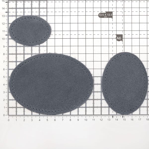 Набор заплаток пришивных из замши, овал 4х5,5см, 6х8,2см, 8х10,9см, с перфорацией, 3 шт (26 серый), 59404