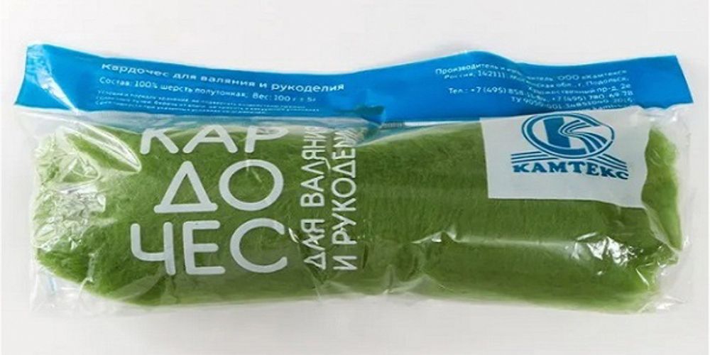 Шерсть для валяния Камтекс кардочес Мини 100% полутонкая шерсть 100 г, 130 липа