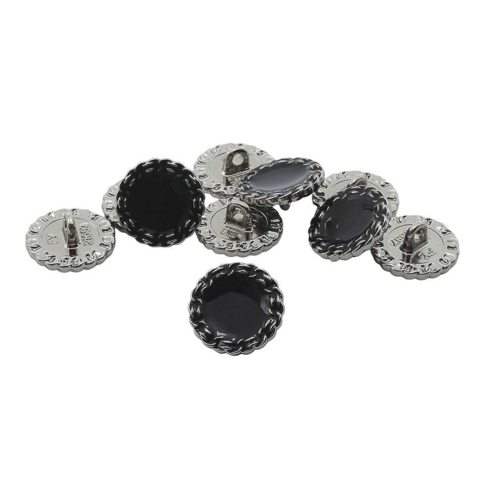 Пуговицы на ножке 24L=15 мм, металл, S.Black (серебро-черный), 10 шт, MP05