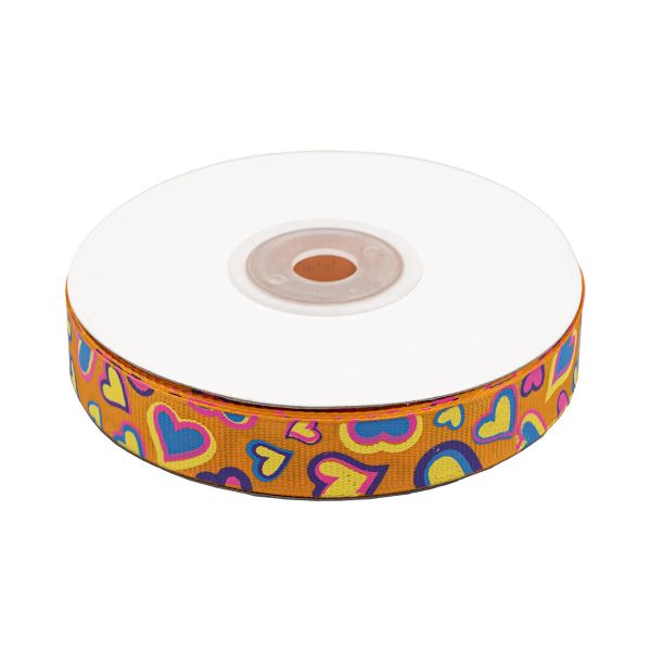 Лента репсовая (в рубчик) Сердца 1,5см*22.86 м (оранжевый)