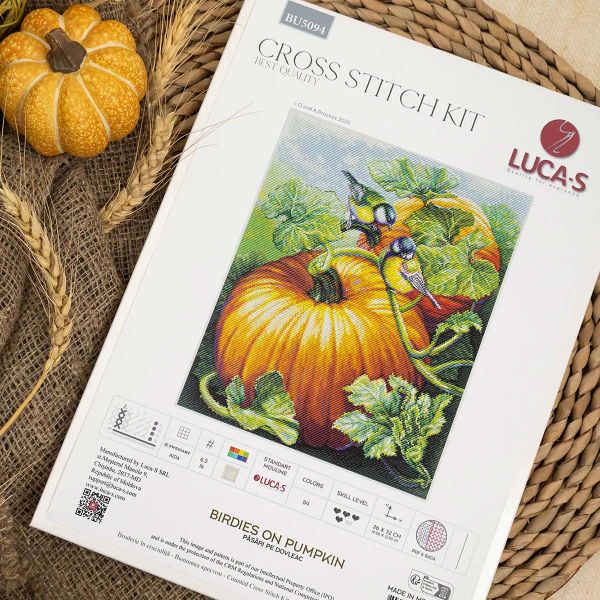 Набор для вышивания нитками Luca-S, Птички на Тыкве, 26х32см