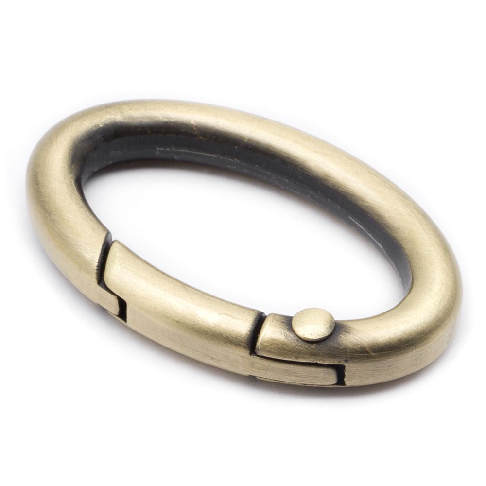 Карабин металл кольцо овал 30х15 мм (40х25 мм), тертая бронза, 10 шт